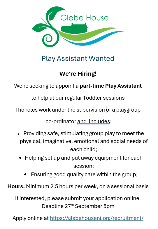 Glebe Play Assistant Job Advertisement